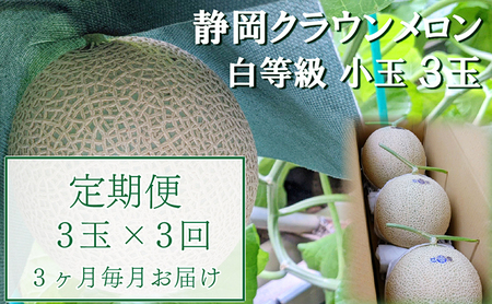 クラウンメロン 並(白等級) 小玉 静岡県産 クラウンメロン【1.1kg前後 3玉】【3か月定期便】