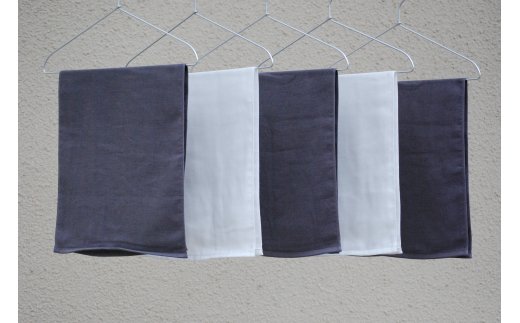 フェイスタオル 5枚（チャコールグレー＆ホワイト）さらっと ふんわり モノトーンタオル