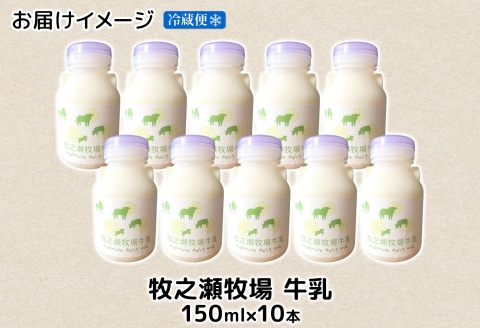 3454. 牧之瀬牧場 牛乳 150ml × 10本 牛乳 牛 乳 みるくミルク ノンホモジナイズド牛乳 脂肪 放牧 濃厚 搾りたて 甘い クリーミー さっぱり 牛耳ボトル 可愛い ギフト 冷蔵 牧之