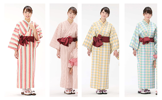 遠州綿紬使用　女性用　日本製　旅館浴衣&帯のセット　花桃