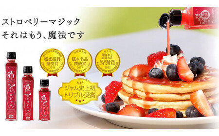苺・メロン・ゆずのかけジャム中びん3本セット ／ いちご イチゴ 越谷産イチゴ100％ 越谷いちご 越谷産メロン 徳島産ゆず 越谷産ハチミツ 手づくり サラサラ かけるジャム 農福商連帯 エシカル消費