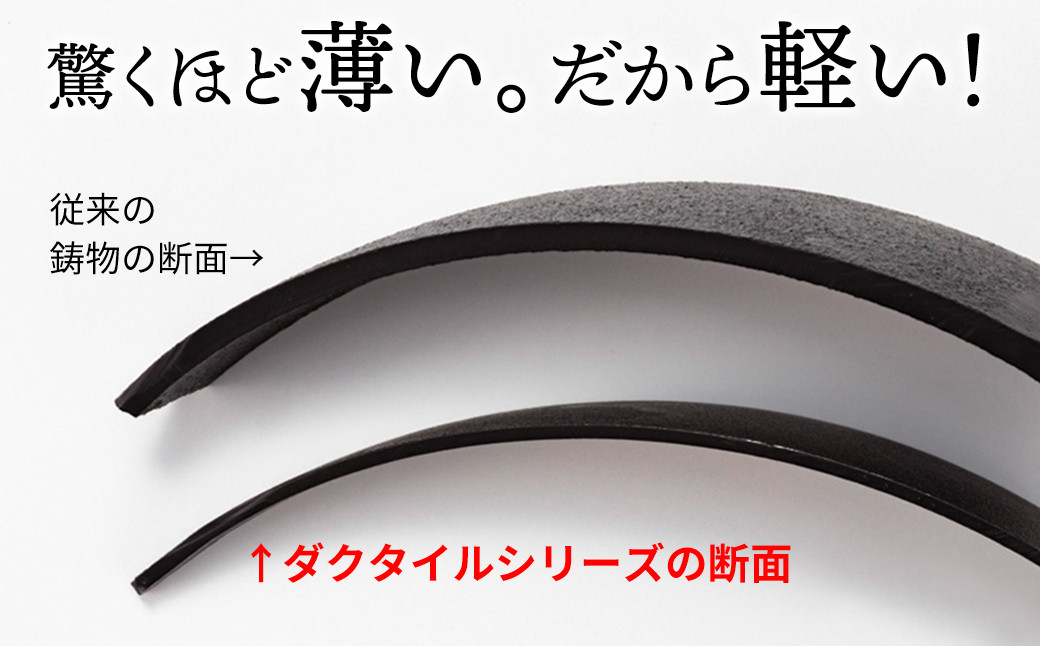 「薄さ」「軽さ」「強さ」を兼ね備えた、画期的な鉄器です。