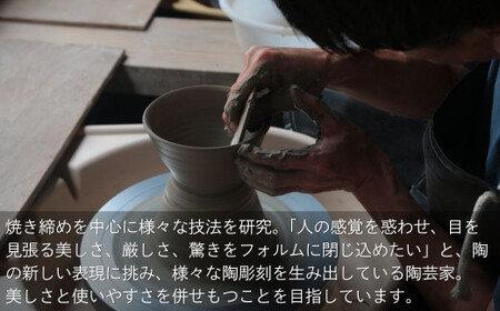 瓢（ひさご）徳利・酒盃セット（焼締、桐箱付）明石大（あかし ひろき）作【埼玉県 久喜市 特産 陶芸 陶器 焼き物】