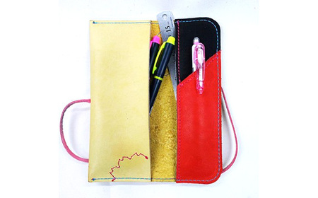 No.259 グローブの革製　マルチペンケースイエロー×グレー