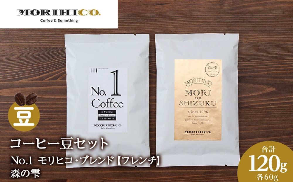 
コーヒー豆セット　No.1 モリヒコ・ブレンド【フレンチ】と森の雫セット　合計120g
