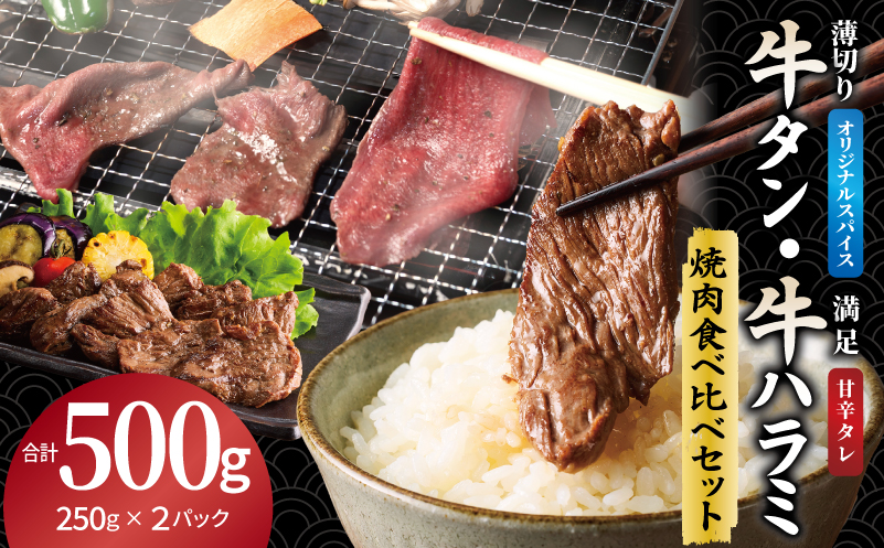 牛タン焼肉 オリジナルスパイス＆牛ハラミ甘辛 食べ比べ焼肉セット 合計500g（250g×2P）【大阪 泉佐野 大阪府 泉佐野市】