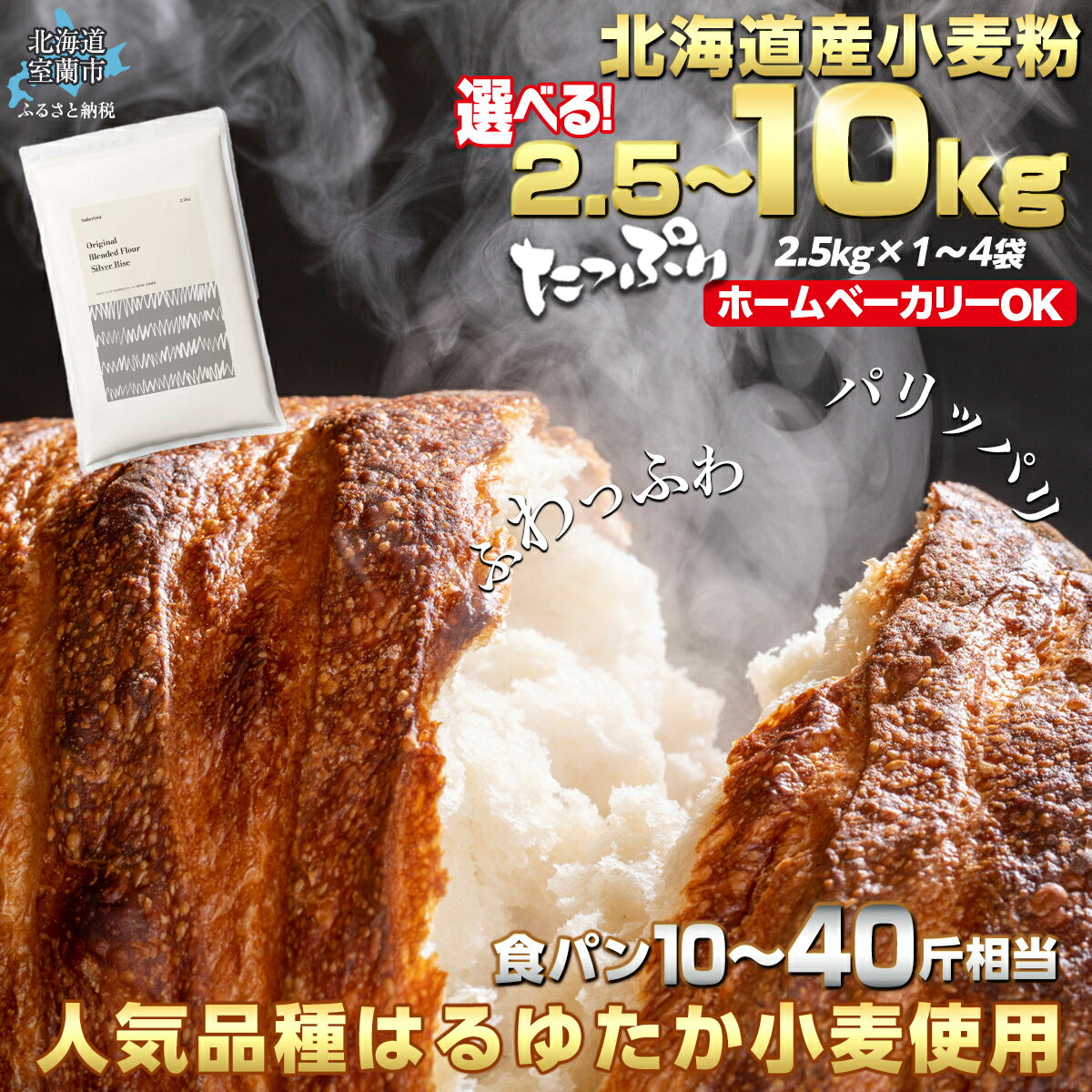 【ふるさと納税】 北海道産 はるゆたかブレンド小麦粉 シルバーライズ（パン用強力粉）選べる 2.5kg ～ 10kg 【 ふるさと納税 人気 おすすめ ランキング 小麦 小麦粉 粉 はるゆたか パン用 強力粉 穀物 国産 北海道産 ギフト 食パン 北海道 室蘭市 送料無料 】 MROBI013