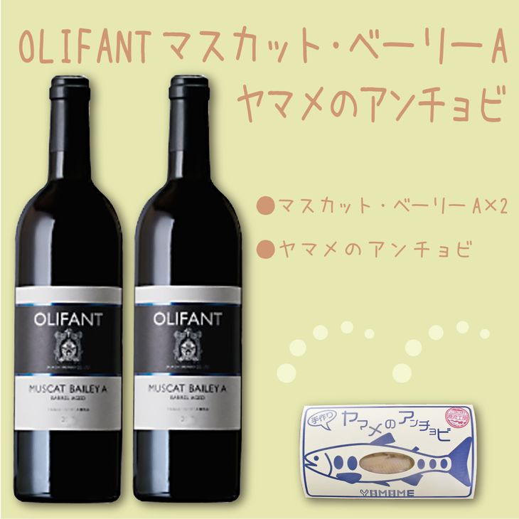 【ふるさと納税】笹一酒造OLIFANTマスカット・ベリーA樽熟成2本&こすげ村源流工房ヤマメのアンチョビ1パックセット｜ 国産ワイン 赤ワイン セット おつまみ ヤマメ※離島への配送不可※着日指定不可