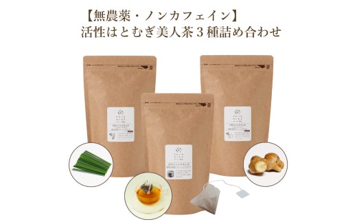 活性はとむぎ美人茶 ３種詰め合わせ お茶 おちゃ 茶 はとむぎ茶 はとむぎ ティーバッグ ノンカフェイン こだわり 贈答 ギフト プレゼント お土産 それいゆ株式会社 奈良県 奈良市