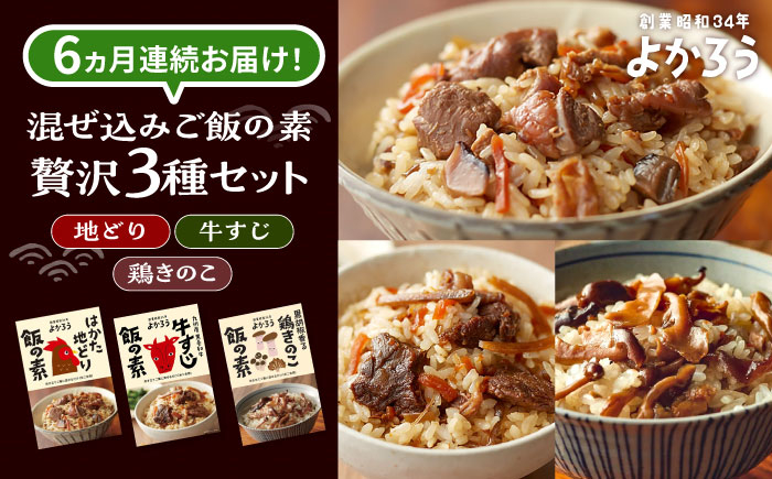 
            【全6回定期便】よかろう 混ぜ込みご飯の素 贅沢3種 食べ比べ セット 詰め合わせ 《豊前市》【有限会社よかろう】 ご飯の素 炊き込みご飯の素 [VBA045]
          