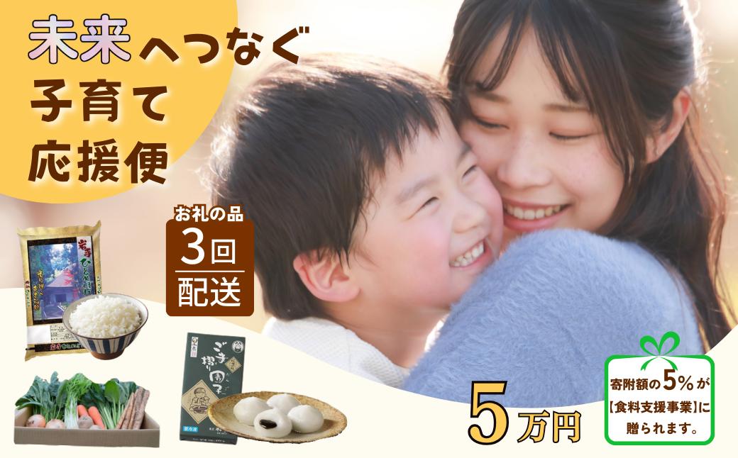 
                  【未来へつなぐ子育て応援便】5万円コース 寄附額の一部をフードパントリー事業へ贈呈（SDGs×ふるさと納税） 食料支援 年３回返礼品をお届け
                