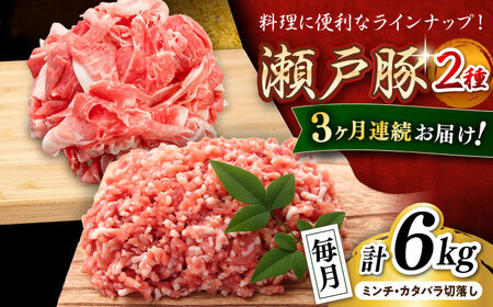 【全3回定期便】瀬戸豚2種セット(ミンチ＋カタバラ切落し) 計6kg / 豚肉 小分け ミンチ 切り落とし / 瀬戸市 / 関屋精肉店[BBBQ195]