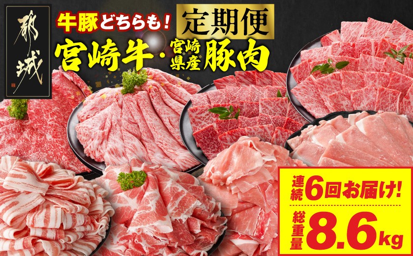 
            ≪6回連続お届け≫とにかくお肉大好き!宮崎牛と宮崎県産豚定期便M(総重量8.6kg)_T96-6-N201 _(都城市) 宮崎県産 牛肉 宮崎牛 豚肉 しゃぶしゃぶ すき焼き 焼肉 バラ ロース ウデ モモ
          