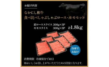 宮崎県西ノ原牧場・なかにし和牛食べ比べしゃぶしゃぶロース・モモセット 計1.8kg（国産 牛肉 肉 宮崎牛 黒毛和牛 お肉 しゃぶしゃぶ なかにし和牛 焼肉 人気 ロース モモ 食べ比べ セット)