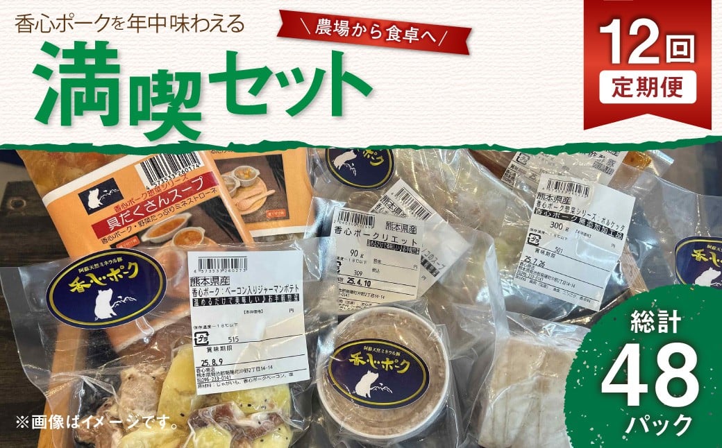 
            【年12回定期便】 香心ポーク を年中味わえる 満喫 セット (N3A1) 計4パック×12回 豚肉 ロース 肩ロース バラ 切り落とし ミンチ ウインナー ソーセージ ハム ベーコン サラミ
          