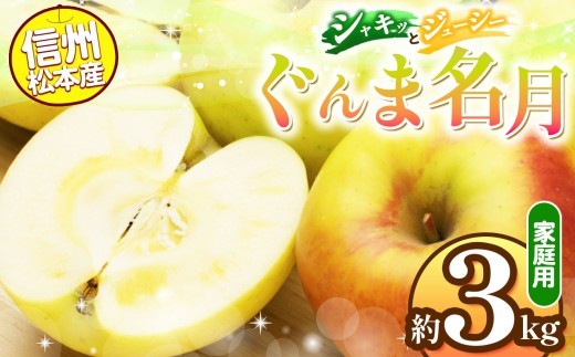 
                  【先行受付】信州松本産　ぐんま名月　約3kg家庭用（訳あり品） │ 林檎 りんご リンゴ ぐんま名月 果汁 果物 貴重 くだもの フルーツ 自然 旬 ご褒美 長野県 信州 松本 ふるさと納税
                