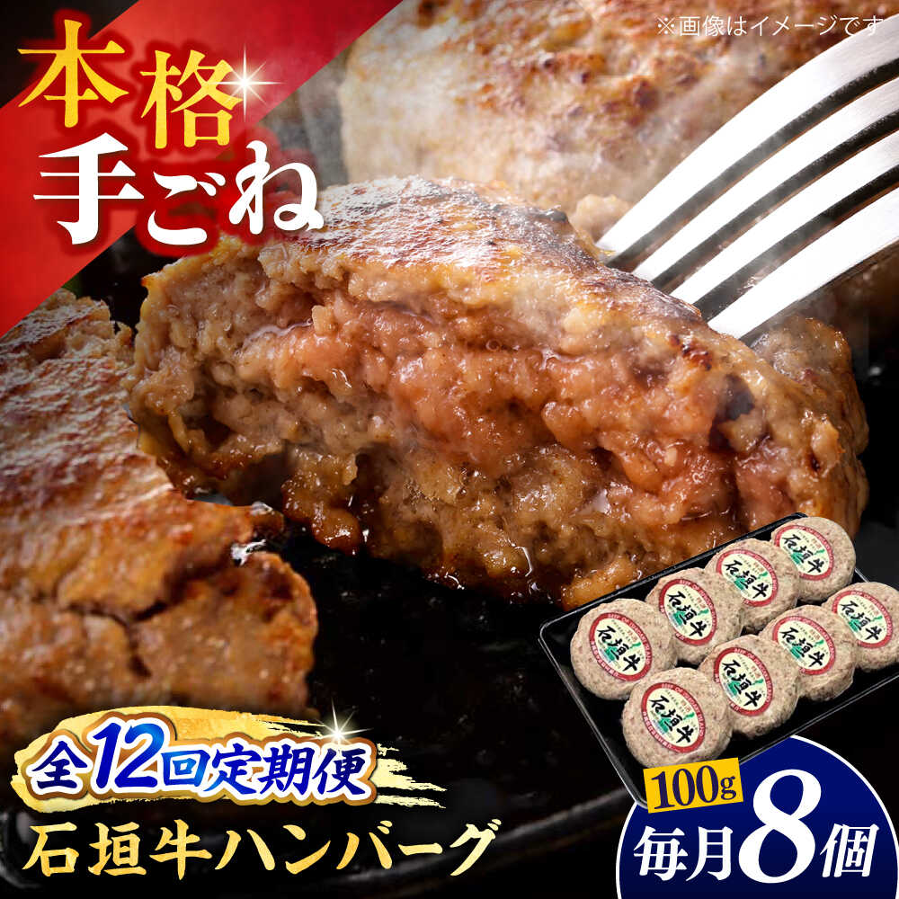 【ふるさと納税】【全12回定期便】沖縄県産石垣牛ハンバーグセット 800g (100g×8個) 牛 ハンバーグ 冷凍 ギフト お取り寄せ 父の日 沖縄市 / お肉屋本店[BCAZ014]