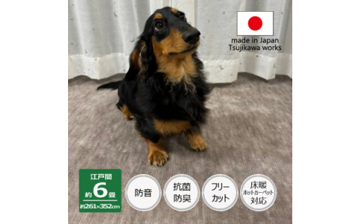 カーペット 江戸間 6畳 防音 ペット対応 厚手 ナンテン 261×352cm グレージュ 日本製【1525640】