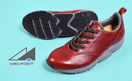レザースニーカー MIDFOOT 婦人靴 ワイン4E レザースニーカー 23.0cm