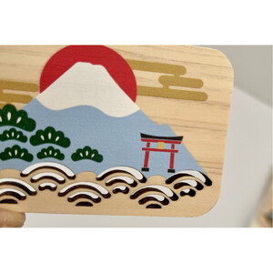 富士山と三保松原を贈る ヒノキのマグネット＆切り絵レターセット（5点入り）□