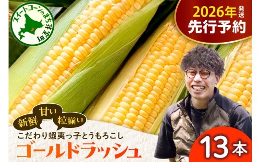 
                  【2026年7月25日～8月15日頃発送予定】朝採りをお届け！ 北海道十勝芽室町　蝦夷っ子とうもろこし ゴールドラッシュ 13本 me076-013c-26
                