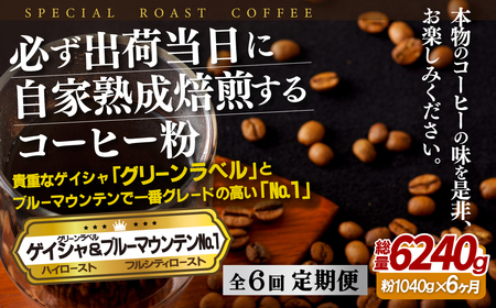 必ず出荷日に自家熟成焙煎ゲイシャ粉(640g)･ブルーマウンテン№.1粉(400g)【6回定期便】