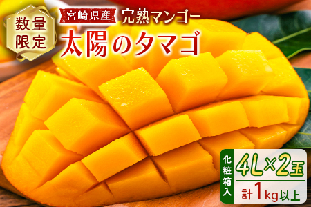 数量限定 宮崎県産 完熟マンゴー＜太陽のタマゴ＞4L×2玉 計1kg以上 ※2026年4月下旬配送開始 化粧箱入 フルーツ くだもの【E169-26】