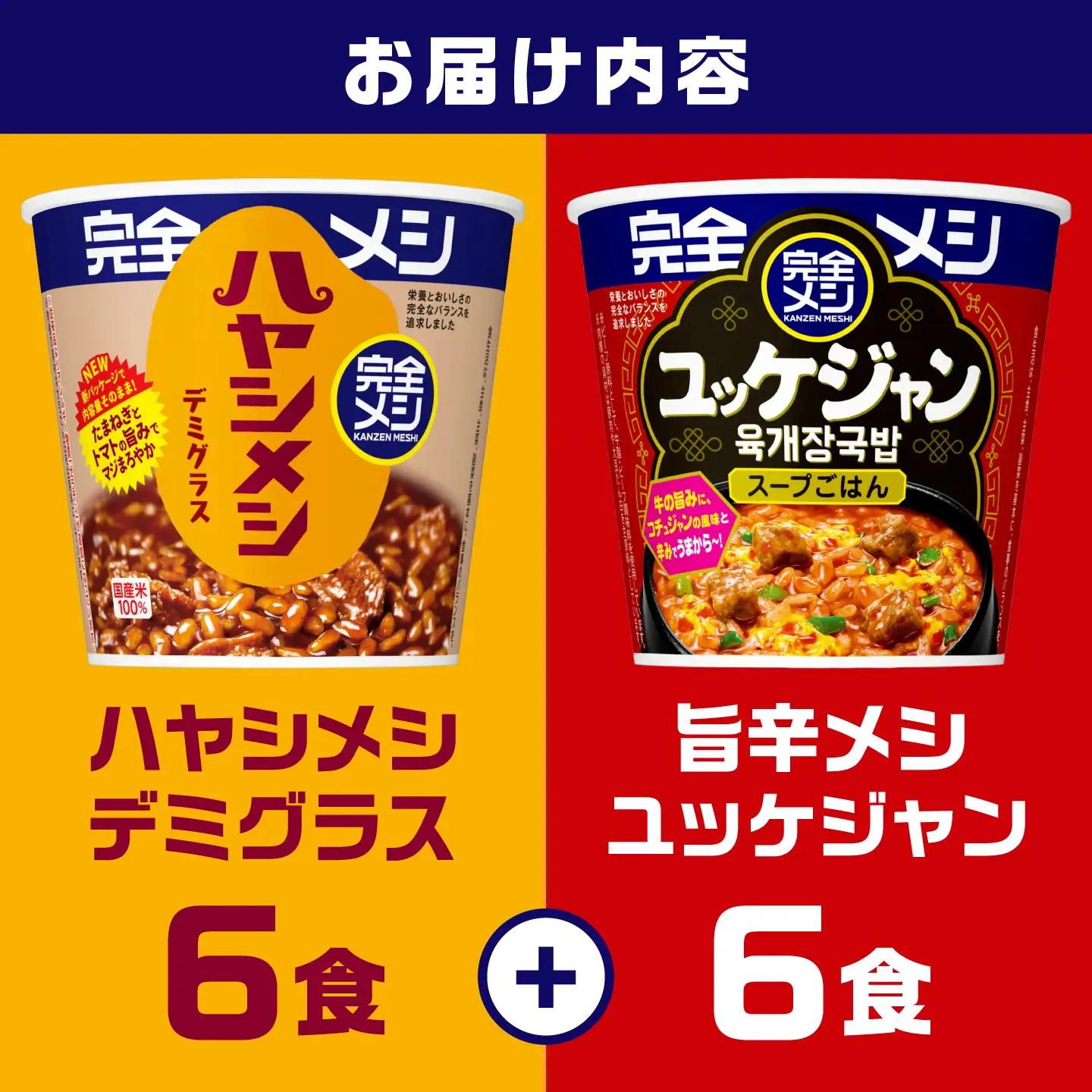 完全メシ ハヤシメシ デミグラス × 旨辛ユッケジャン 計2ケース（各1ケース）/ 完全メシ ハヤシメシ 旨辛ユッケジャン ハヤシライス 日清 非常食 保存食 / 栗東市 / 日清食品株式会社[BIB