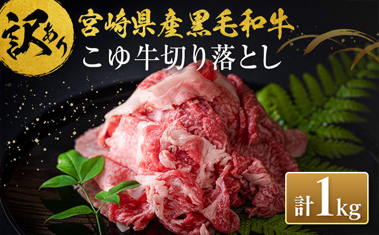 ［訳あり］宮崎黒毛和牛＜こゆ牛＞切り落とし 計1kg【B67】