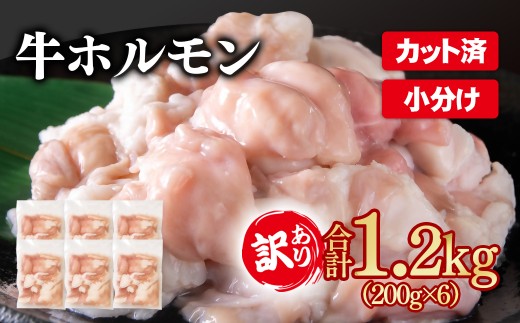 訳あり牛ホルモン1.2㎏ 小分け200g×6 国産 ホルモン もつ鍋 焼肉用 国産牛  牛モツ  コラーゲン＜1-300＞