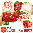 【ふるさと納税】桜屋 馬刺し6種セット 6種類 合計420g 赤身100g タテガミ100g ハツ50g サガリ50g フタエゴ50g ユッケ70g 小袋醤油・小袋生姜・ユッケたれ付き 食べ比べ 馬刺し 国産 冷凍 送料無料