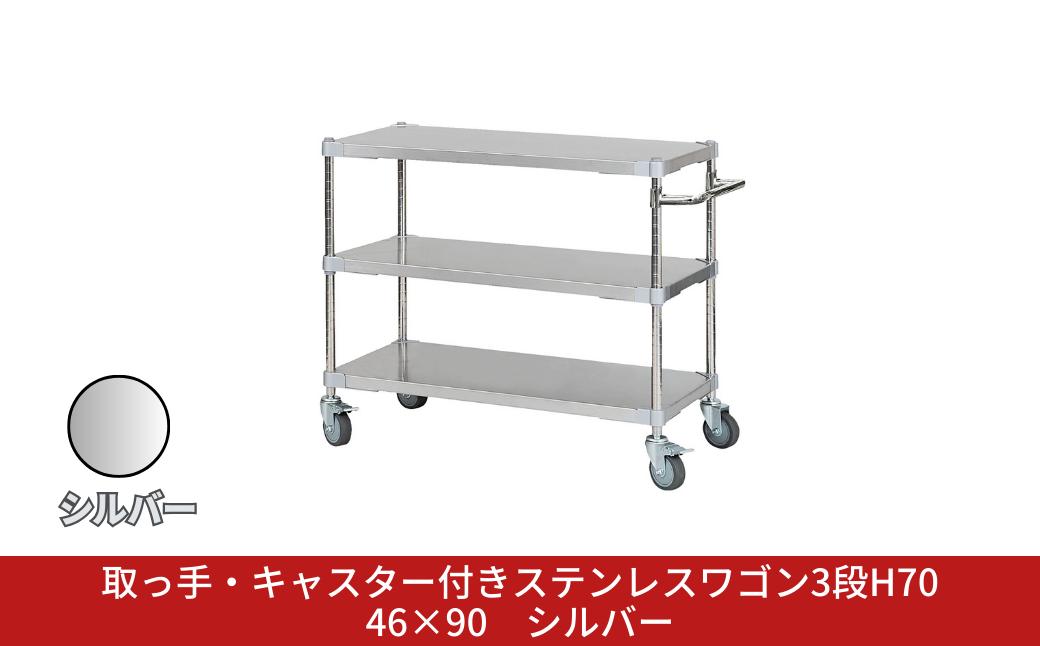 
            取っ手・キャスター付きステンレスワゴン3段H70 46×90 シルバー PROFACE プロフェイス 冷蔵 冷凍 クリーン 組立式 燕三条製 【378S002】
          