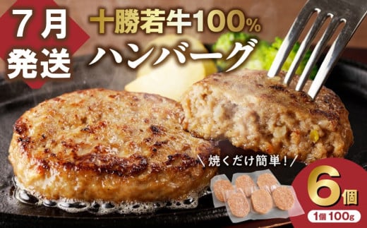 【7月発送】牛肉 100％使用！十勝 若牛 ハンバーグ 100g × 6個 国産 小分け 簡単調理 惣菜 おかず ハンバーグ お弁当 焼くだけ 牛肉 牛 肉 十勝若牛 冷凍_S003-0001