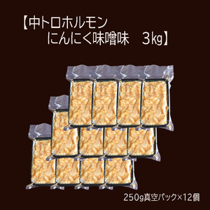 【訳あり】中トロ ホルモン 3kg（250g×12） にんにく味噌味 ホルモン 焼肉 ホルモン焼き シマ腸