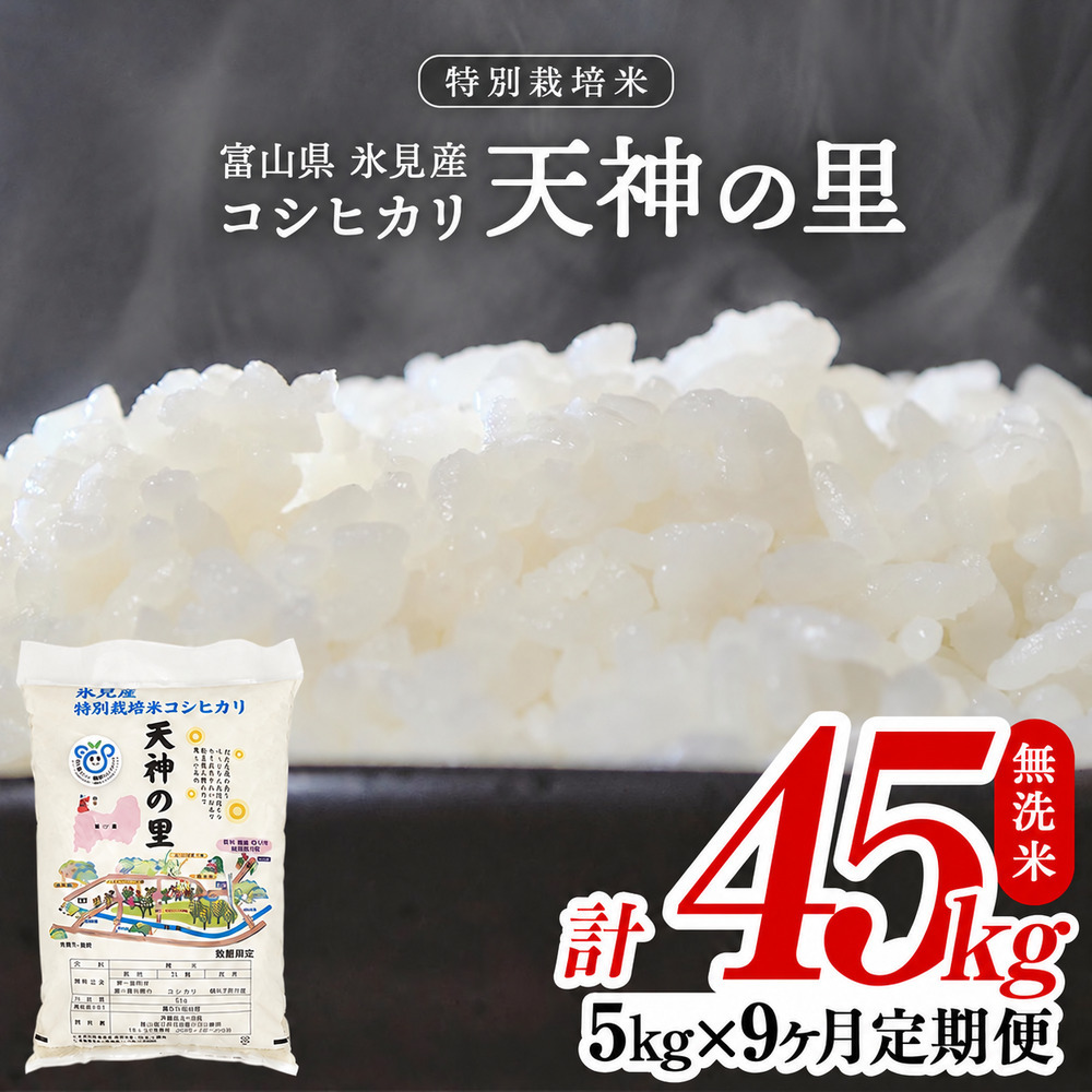 〈9ヶ月定期便〉 令和8年産 富山県産 特別栽培米コシヒカリ 天神の里５kg 無洗米