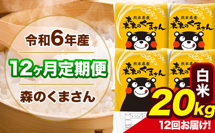 
            令和6年産 森のくまさん 【12ヶ月定期便】 白米 《お申し込み月の翌月から出荷開始》 20kg (5kg×4袋) 計12回お届け 熊本県産 単一原料米 森くま 熊本県 玉東町
          