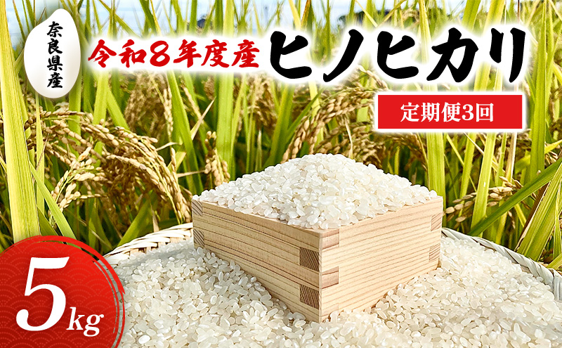 【先行予約】定期便 3回 令和8年度産 新米 ヒノヒカリ 5kg 奈良県産 お米　米　コメ 白米 精米 大和郡山