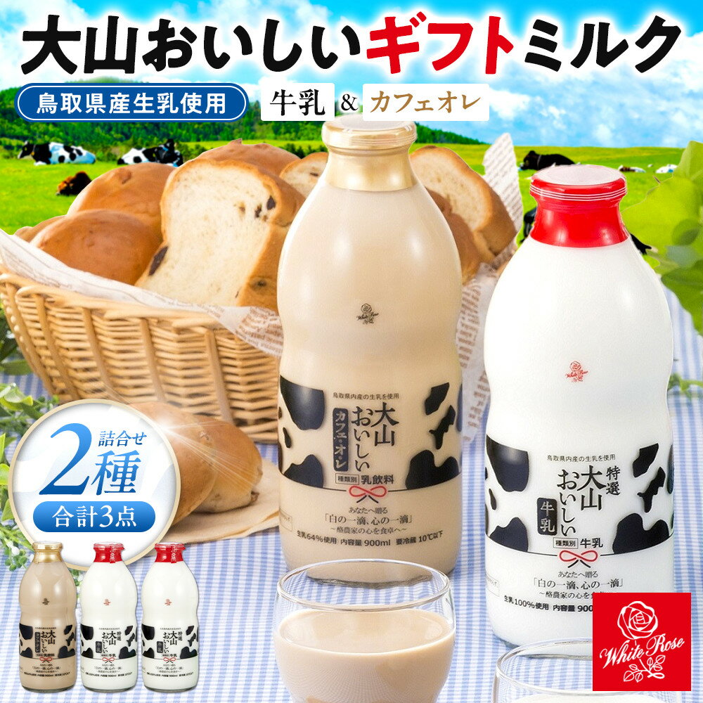 【ふるさと納税】「大山おいしいギフトミルク」牛乳 カフェオレ詰め合わせ 2種3本 鳥取県産生乳使用 | 飲料 ミルク 人気 おすすめ 送料無料