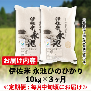 isa541 【定期便】令和5年産 特別栽培米 伊佐米永池ひのひかり(計30kg・10kg×3ヶ月)鹿児島 伊佐市 永池 お米 米 白米 精米 伊佐米 食味コンテスト 最優秀賞受賞 ヒノヒカリ【エコフ