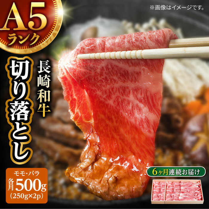 【ふるさと納税】【6回定期便】長崎和牛 A5 赤身 切り落とし(モモ・バラ) 500g(250g×2) / 牛肉 和牛 モモ もも バラ バラ肉 すき焼き A5ランク 小間切れ / 諫早市 / 野中精肉店[AHCW013]