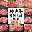 【ふるさと納税】 定期便 肉 神戸牛 贅沢三昧【12ヶ月連続お届け】全12回 ヒライ牧場 12ヵ月 【すき焼き肉/赤身焼肉/ロースステーキ/焼肉食べ比べ/スジ肉 他】　【定期便・ お肉 牛肉 】　お届け：ご入金の翌月より毎月中旬頃にお届けいたします。