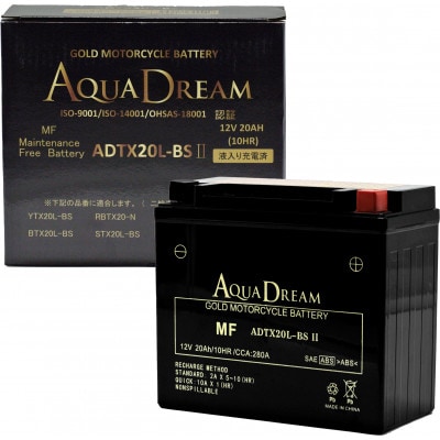AQUADREAM GOLD バイク用バッテリー 液入充電済 ADTX20L-BS II 1個【配送不可地域：沖縄県】