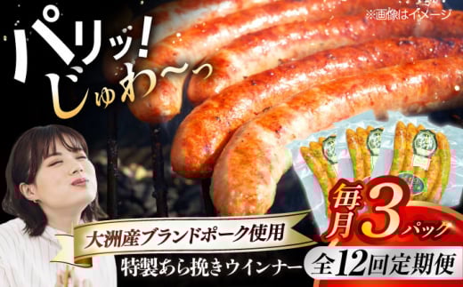 【全12回定期便】 特製ウインナー（5本入り）×3袋 合計360g ブランドポーク『オズの箱入り娘』使用！ 豚肉 小分け ウインナー ウインナーセット ウインナーソーセージ ウィンナー 愛媛県大洲市/株式会社オズメッセ [AGAZ075]