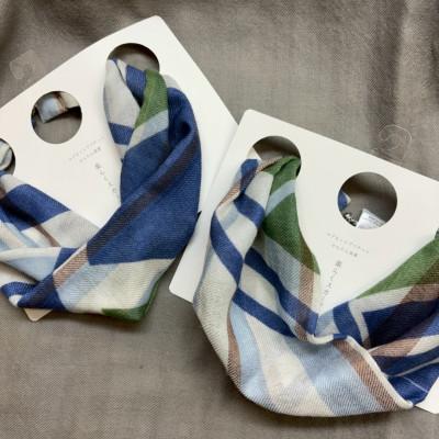 ふるさと納税 西桂町 【わんことお揃いスカーフ】天然素材生地の高級ストール残布で製造!簡単マグネット着脱　青白チェック柄 |  | 01