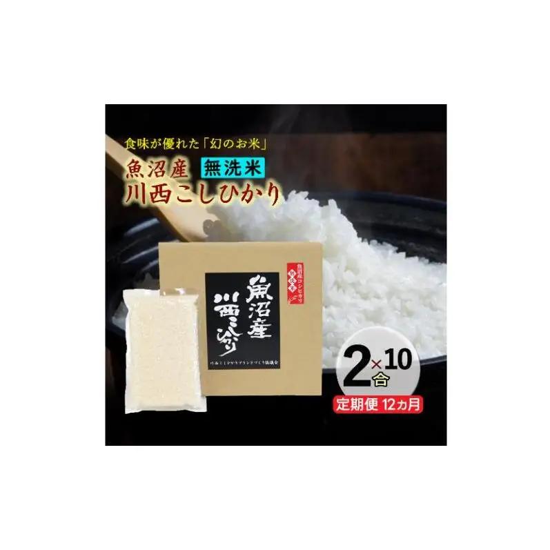 令和8年産　先行予約【定期便／全12回】無洗米 魚沼産コシヒカリ2合×10袋 〈令和8年10月下旬～発送予定〉