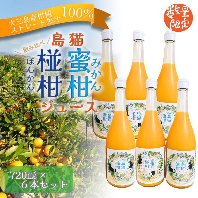 【ふるさと納税】島猫蜜柑ジュース 、島猫椪柑ジュース のセット(720ml×2本セット・6本セット) 【V003950】ミカンジュース 温州みかんジュース ジュースセット 高級 みかん えひめみかん フルーツジュース 無添加 ストレート しまなみ 飲み比べ