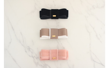 リボンバレッタ　【ベージュホワイトバイカラー】