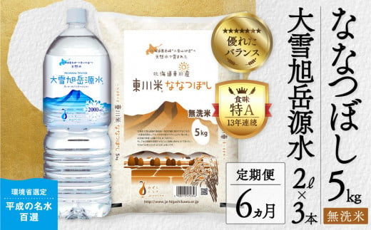 【R７年産新米先行予約】【6ヵ月定期便】東川米ななつぼし「無洗米」5kg+水セット（2025年9月下旬より発送予定）