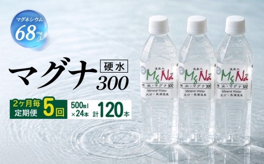 【2ヶ月毎5回定期便】 硬水ミネラルウォーターマグナ300 500ml 計120本 （24本×5回）