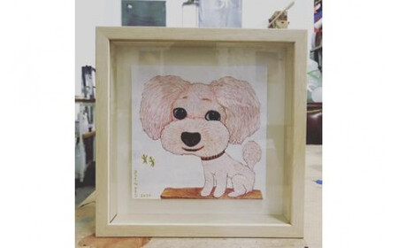 アーティストが描く愛しいペットのポートレート　15cm×15cm　水彩　額付
